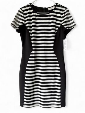 Bisou Bisou Black & White Striped Sheath Dress